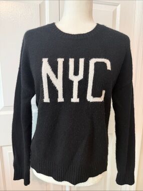 Magaschoni Black Crewneck Sweater with White NYC Logo